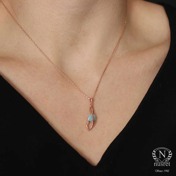 925 Ayar Gümüş Buzlu Akuamarin Taşlı Sonsuzluk Model Kolye - Resim 6