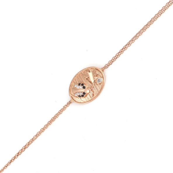 925 Ayar Gümüş Uç Uç Böceği Yapraklı Zincir Bileklik - Resim 4