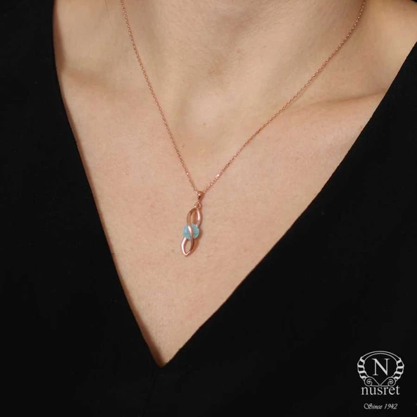 925 Ayar Gümüş Buzlu Akuamarin Taşlı Sonsuzluk Model Kolye ürün görseli
