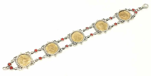 925 Ayar Gümüş ve Bronz Karışımı Paralı Antik Bizans Bileklik - Resim 2