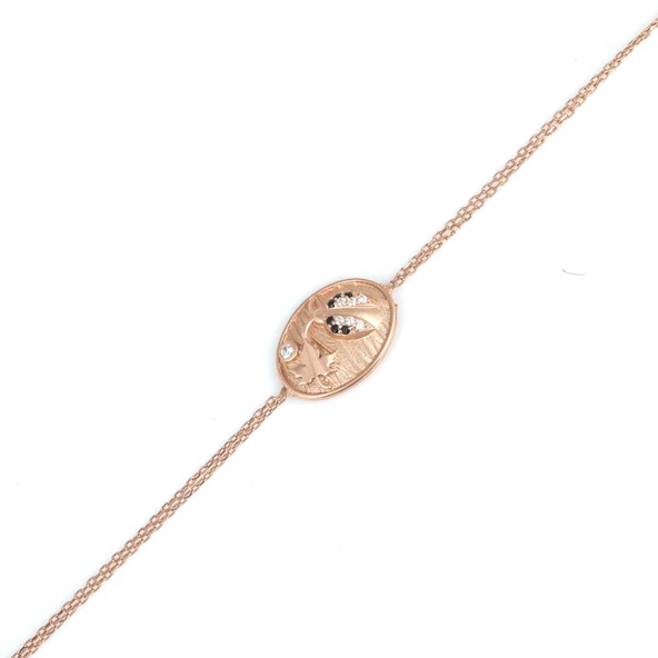 925 Ayar Gümüş Uç Uç Böceği Yapraklı Zincir Bileklik - Resim 2