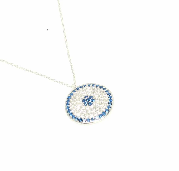 925 Ayar Gümüş Nazar Boncuklu Kolye - Resim 2