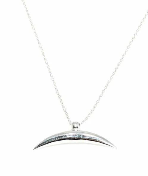 925 Ayar Gümüş Yarım Hilal Kolye, Beyaz - Resim 3