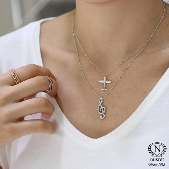 925 Ayar Gümüş Sol Anahtarı Modeli Kolye - Resim 2