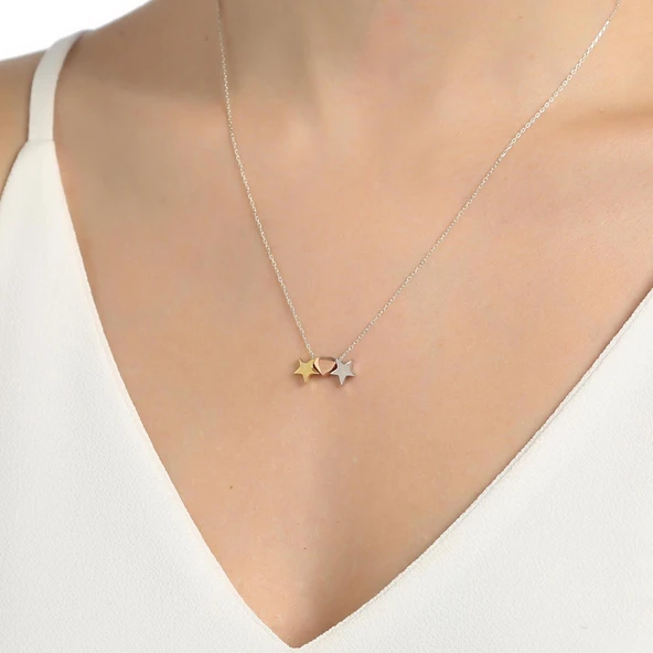 925 Ayar Gümüş Minik Yıldız ve Kalp Kolye ürün görseli