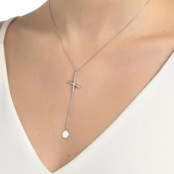 925 Ayar Gümüş X ve Yuvarlak Y Kolye ürün görseli