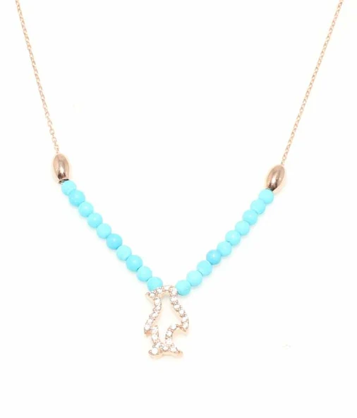 925 Ayar Gümüş Firuze ve Zirkon Taşlı Penguen Kolye - Resim 3