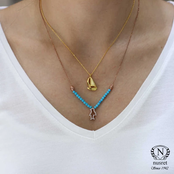 925 Ayar Gümüş Firuze ve Zirkon Taşlı Penguen Kolye - Resim 2