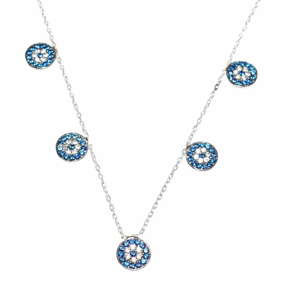 925 Ayar Gümüş Nazar Boncuklu Şans Kolyesi, Beyaz ürün görseli