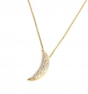 925 Ayar Gümüş Ay Kolye, Sarı - Beyaz Taş - Resim 2