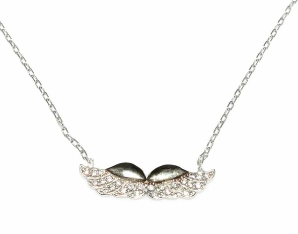 925 Ayar Gümüş Melek Kanadı Kolye, Beyaz - Beyaz Taş - Resim 2