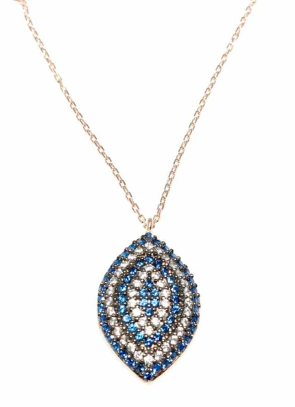 925 Ayar Gümüş Mekik Kolye, Pembe - Mavi Beyaz Taş - Resim 2