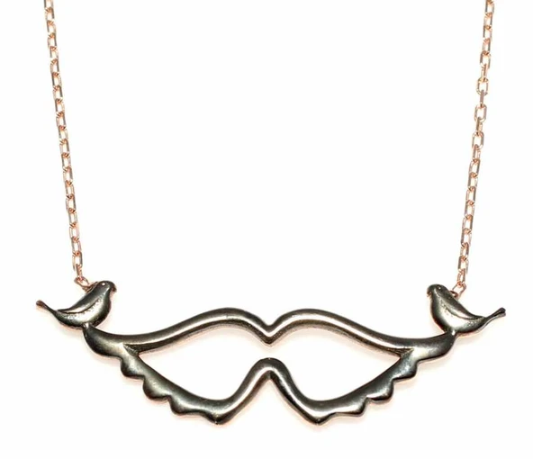 925 Ayar Gümüş Melek Kanadı Kolye, Pembe Siyah ürün görseli