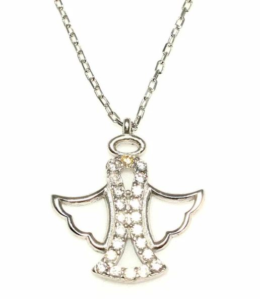 925 Ayar Gümüş Melek Kolye, Beyaz - Beyaz Taş - Resim 2