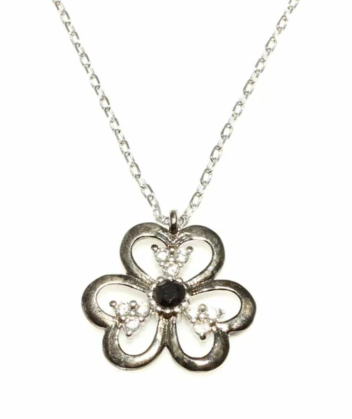 925 Ayar Gümüş Üç Yapraklı Yonca Kolye, Beyaz ürün görseli