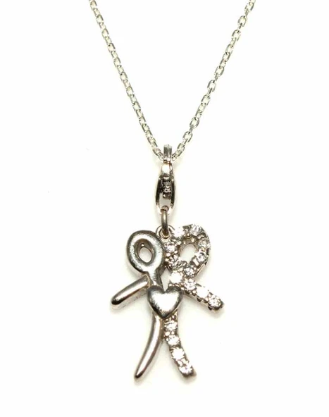 925 Ayar Gümüş Birlikte Atan Kalp Kolye, Beyaz - Beyaz Taş - Resim 6