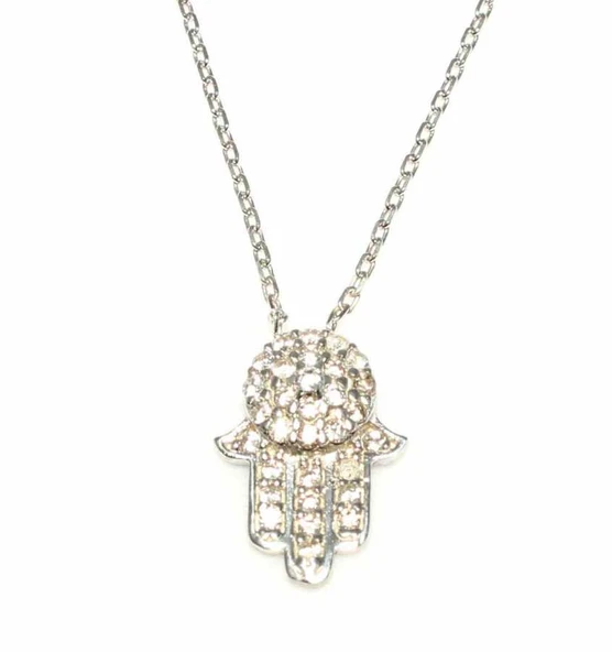 925 Ayar Gümüş Fatma Eli Kolye, Beyaz - Resim 3