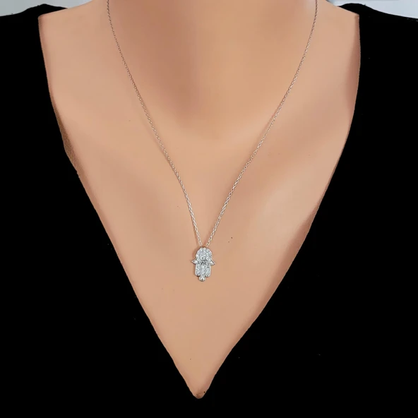 925 Ayar Gümüş Fatma Eli Kolye, Beyaz ürün görseli 1