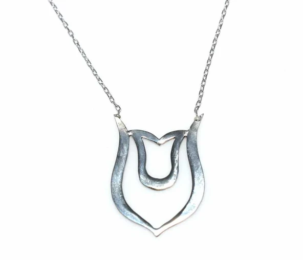 925 Ayar Gümüş Lale Modeli Kolye, Beyaz - Resim 3