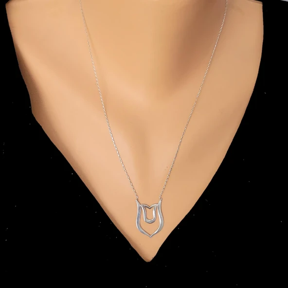 925 Ayar Gümüş Lale Modeli Kolye, Beyaz ürün görseli