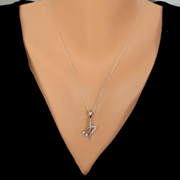 925 Ayar Gümüş Tasarım Kolye, Beyaz - Beyaz Taş ürün görseli 1