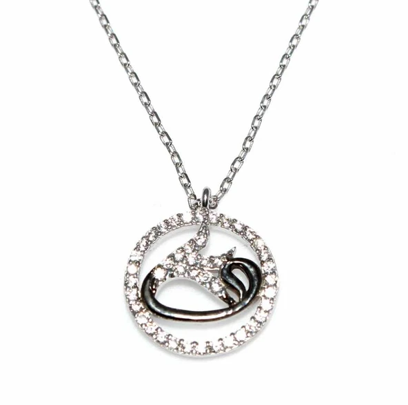 925 Ayar Gümüş Çemberli Lale Vav Kolye, Beyaz ürün görseli