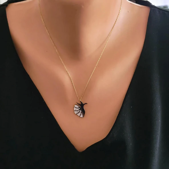 925 Ayar Gümüş Mevlana Kolye, Sarı Siyah - Beyaz Taş ürün görseli