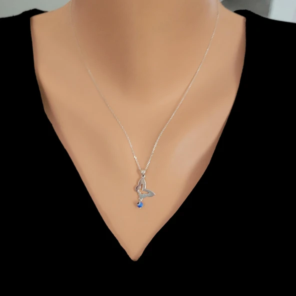 925 Ayar Gümüş Nazar Boncuklu Kelebek Kolye, Beyaz ürün görseli