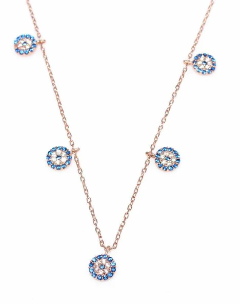 925 Ayar Gümüş Nazar Boncuklu Şans Kolyesi, Pembe ürün görseli