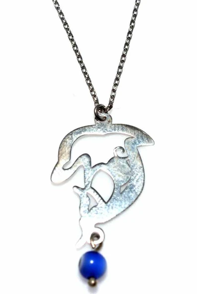 925 Ayar Gümüş Nazar Boncuklu Yunus Kolye, Beyaz - Resim 3