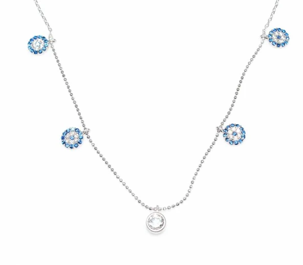 925 Ayar Gümüş Nazar Boncuklu Şans Kolye, Beyaz ürün görseli