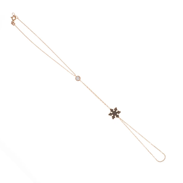 925 Ayar Gümüş Kar tanesi Şahmeran Bileklik, Pembe - Siyah Taş ürün görseli