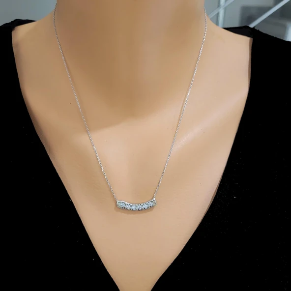 925 Ayar Gümüş Taşlı Kolye, Beyaz - Beyaz Sarı Taş ürün görseli