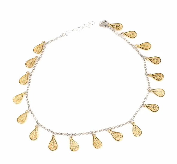 925 Ayar Gümüş 18 adet Damla Telkari Halhal Bileklik ürün görseli 1