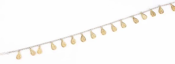 925 Ayar Gümüş 18 adet Damla Telkari Halhal Bileklik - Resim 3