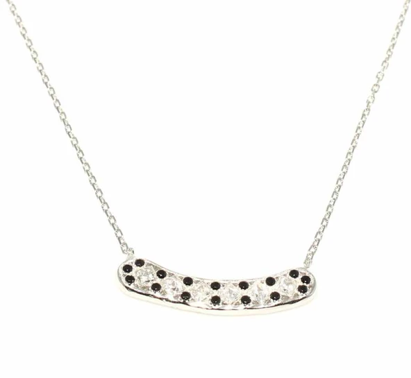 925 Ayar Gümüş Taşlı Kolye, Beyaz - Beyaz Siyah Taş - Resim 3