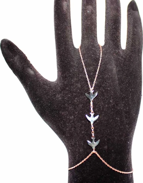 925 Ayar Gümüş Kırlangıçlı Şahmeran Bileklik, Pembe - Siyah ürün görseli