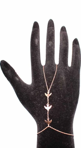 925 Ayar Gümüş Kırlangıçlı Şahmeran Bileklik, Pembe - Siyah - Resim 2