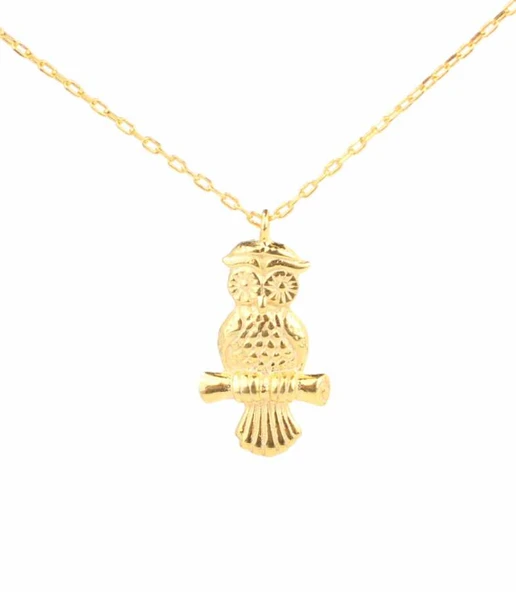 925 Ayar Gümüş Dalda Baykuş Kolye, Sarı ürün görseli