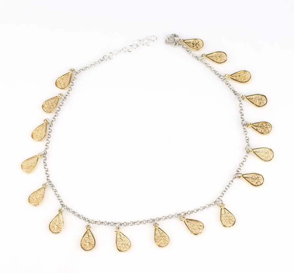 925 Ayar Gümüş 18 adet Damla Telkari Halhal Bileklik - Resim 5