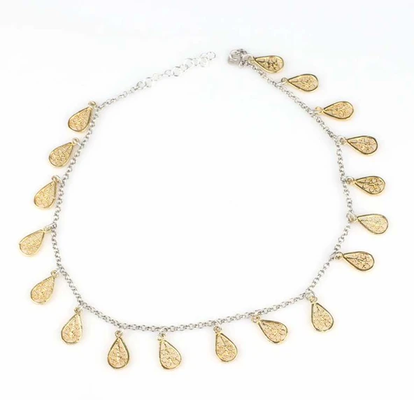 925 Ayar Gümüş 18 adet Damla Telkari Halhal Bileklik - Resim 2