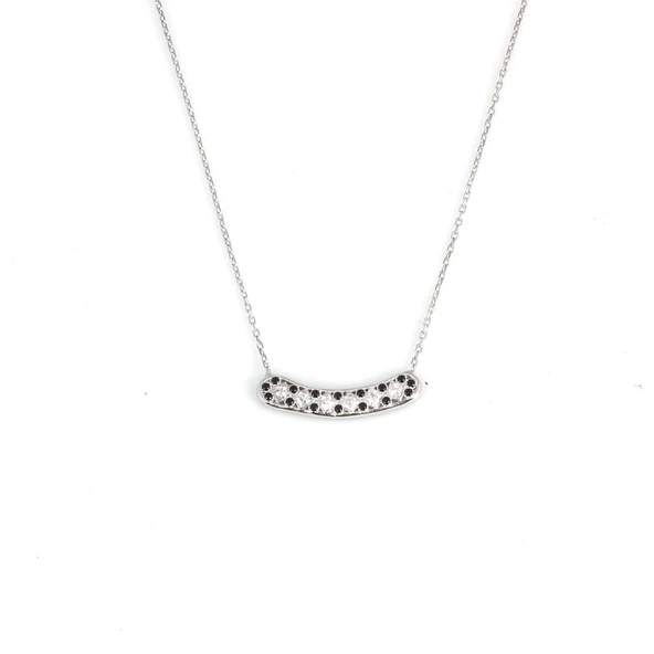 925 Ayar Gümüş Taşlı Kolye, Beyaz - Beyaz Siyah Taş - Resim 2