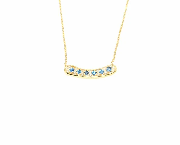 925 Ayar Gümüş Taşlı Kolye, Sarı - Mavi Beyaz Taş - Resim 3