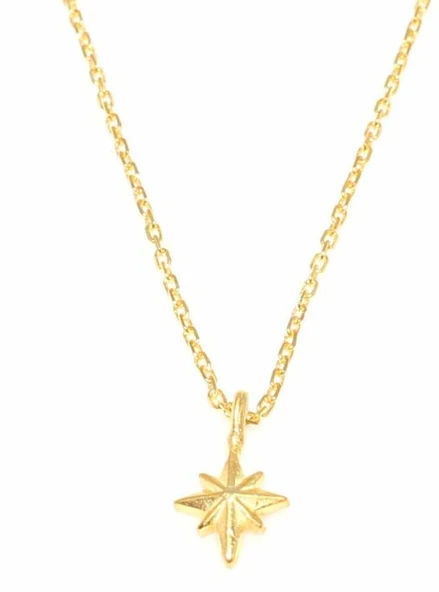 925 Ayar Gümüş Kutup Yıldızı Kolye, Sarı - Resim 2