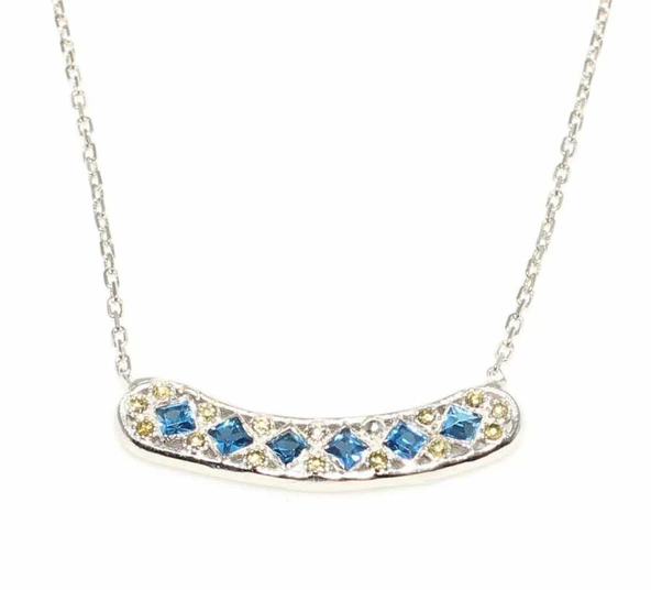 925 Ayar Gümüş Taşlı Kolye, Beyaz - Mavi Sarı Taş - Resim 3