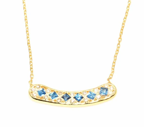 925 Ayar Gümüş Taşlı Kolye, Sarı - Mavi Beyaz Taş - Resim 4