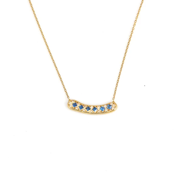 925 Ayar Gümüş Taşlı Kolye, Sarı - Mavi Beyaz Taş - Resim 2