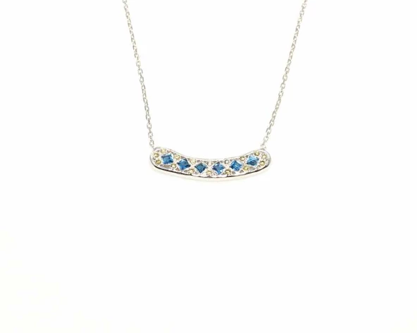 925 Ayar Gümüş Taşlı Kolye, Beyaz - Mavi Sarı Taş - Resim 2