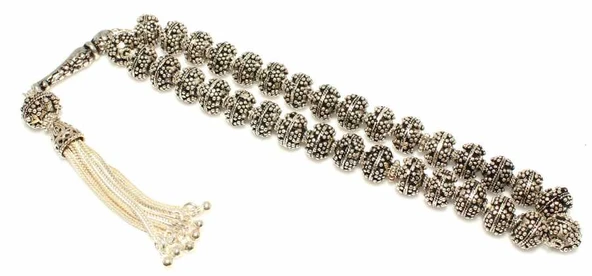 925 Ayar Gümüş Tespih, Çiçek Desenli İmame ürün görseli 1