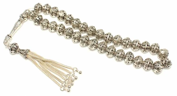 925 Ayar Gümüş Damla Desenli Top Tesbih, Lale Desenli İmame ürün görseli